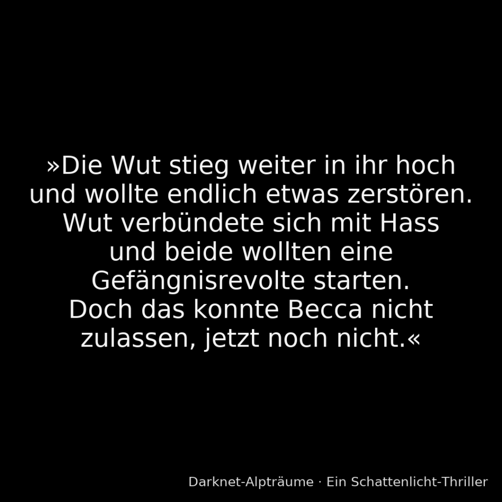 Zitat aus dem Thriller Darknet-Alpträume: Beccas innere Wut, die sie noch unterdrücken muss.